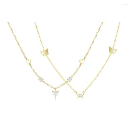 Pendants 925 Sterling Silver Heart Shaped Zircon Necklace Simple Tassel Butterfly Pendant Long Chain Women Clavicle Jewelry Set