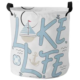 Laundry Bags Blue Boat Anchor Lake Life Dirty Basket Foldable Waterproof Home Organiser Clothing Children Toy Storage
