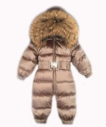 15 Years Russian Newborn Baby Girls Winter Raccon Real Fur Down Romper Boys Infant Onesie Bebe Snowsuit Skisuit Kids Catsuit8272028