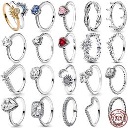 Cluster Rings 925 Sterling Silver Classic Dazzling Circular Heart-shaped Crown Ring Exquisite Luxury Charm Jewelry Surprise Holiday Gift