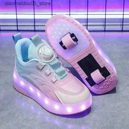 Sneakers Boys and girls childrens USB charging luminous leisure sports shoes LED light wheels outdoor parkour roller skateboarding sports Q240413