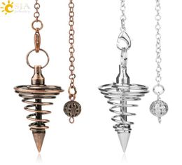 CSJA Metal Pendulum Pendulos Radiestesia Pendulums for Dowsing Divination Spiral Cone Antique Gold Silver Color Pyramid Pendule He1179222