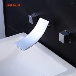 Bathroom Sink Faucets Bakala 3pcs Wall Mounted Waterfall Basin Faucet Mixer Taps Brass Chrome Finished LT-305