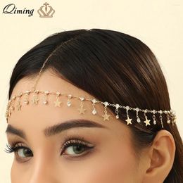 Hair Clips QIMING Handmade Tassel Star Crystal Bride Chain Statement Elegant Head Jewellery Wedding Headpiece Accesories