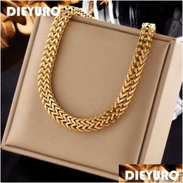 Chokers Dieyuro 316L Stainless Steel Thickened Bold Link Chain Choker Necklace For Women Punk Girls Gold Colour Hip Hop Jewellery Drop D Dhh2C