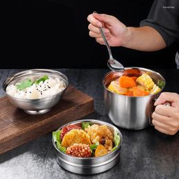 Bowls 304 Stainless Steel Rice Noodle Bowl With Handle Lid Double Layer Large Capacity Soup Ramen Salad Fruit Tableware