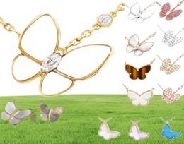 Designer Necklace Jewellery Fashion Big butterfly Pendant women white diamond Rose Gold silver pink purple necklaces for teen girls 7678407