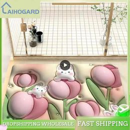 Bath Mats Floret Mat Printing Water Washing Flower Floor Bathroom Rug Home Decor Quick Dry Anti-slip Foot Pad Absorbent
