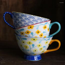 Cups Saucers Ceramic Underglaze Small Yellow Flower Big Mouth Cup/Handle Mug/ Cup