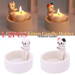 1-2PCS Kitten Candle Holder Cute Grilled Cat Aromatherapy Candle Holder Desktop Decorative Ornaments Birthday Gifts For Friends