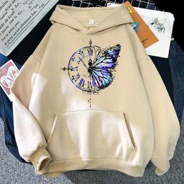 Sweatshirts Mens Jackets Butterfly Clock Print Hoodies Y2K Aesthetic Streetwear Casual Funny Sweatshirt Korean Fashion Clothes Women Men Hoodie Tracksuit 240412