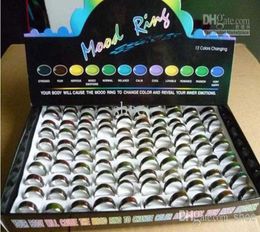100pcs mixed size 4mm 16 17 18 19 20 fashion mood ring changing Colours stainless steel rings with box7511488