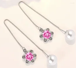 Dangle Earrings Luxury Women Silver Color Ear Line Fashion All-match Pearl Chain Cute Flower Earring For Jewelry Gifts