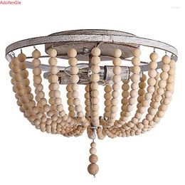 Ceiling Lights 14inch Bohemian Wood Bead Light Corridor Balcony Bedroom Lighting Fixtures Rural Retro Style Led Lustres