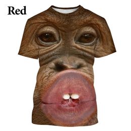 Funny Kiss Monkey lip Graphic T Shirt for Men Clothing 3D Spoof Gorilla Orangutan Print T-shirt Unisex Kid Boy Short Sleeve Tops