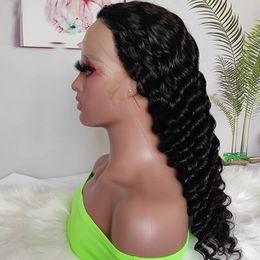 Deep Wave HD 13*4 Lace Front Wig Free Part 150% 180% 210% Density Peruvian Human Hair Products Pre Plucked 10-34inch