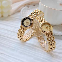 Wristwatches Brass Band 24K Gold Plated High Quality Quartz Watch Silver Crown Dial Wristwatch Bracelet Knit Gift Hand Ring Chain