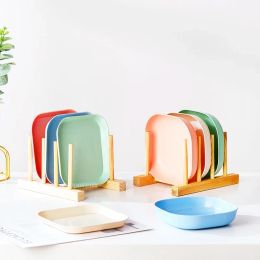 Solid Color Wheat Straw PP Plate Reusable Small Plates Dinner Dish Vegetable Fruit Cake Snacks Plate Tableware Supplies