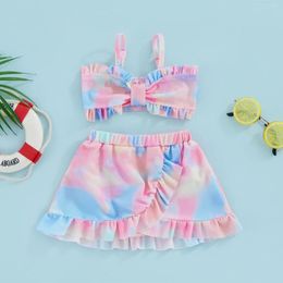 Clothing Sets BeQeuewll Kids Girl Swimsuits And Cover-up Summer Floral/ Tie Dye Print Camisole Bra Elastic Shorts Ruffle Skirt Set