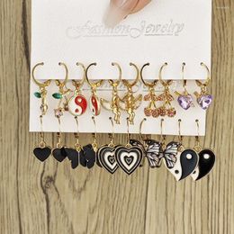Dangle Earrings -selling Inlaid Zircon Gossip Peach Heart Oil Drop Pendant Earring Set With Butterfly Cherry