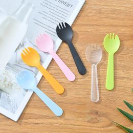 Disposable Flatware 50PCS Cake Fork Spoon Reusable Plastic Scoop For Dessert Fruit Salad Outdoor Picnic Party Dinnerware Sperate Packing