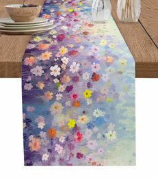 Spring Flowers Daisy Oil Painting Abstract Table Runner Wedding Decor Table Runner Holiday Dining Table Decor Linen Tablecloth