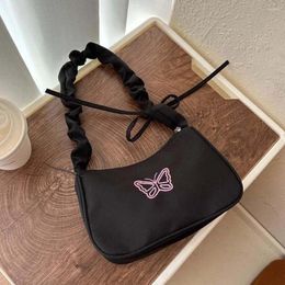 Hobo Ruffle Handle Bowknot Butterfly Shoulder Bag Oxford Embroidery Ins Half-moon Underarm Makeup Lipstick Handbag