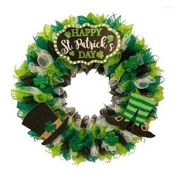 Decorative Flowers St Patrick's Day Shamrock Wreath Green Irish Clover Welcome Sign For Front Door Lucky Rustic Round