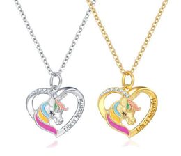 10Pcs New Unicorn heart Necklaces Coloured Dripping oil pendant Necklaces for teenage woman Jewellery gift T10418641464914590