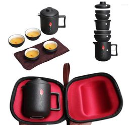 Teaware Sets Ceramic Portable Travel Tea Set With Bag Vintage Pottery Teacups Chinese Kettle Convenient Teapots Drinkware