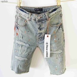 Purple Brand Jeans American Style with Rough Edges and Holes Washed Denim Shorts Mens XJ7I