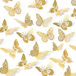 3D Butterfly Wall Stickers Decor Butterflies for Wedding Decoration Birthday Decorative Butterfly Party Decorative Cake Decorative Removable Sticker (Gold)