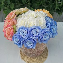 Decorative Flowers 3PCS 33CM Curled Large Rose Head Silk Fabric Fake Flower Wedding Pography Background Wall Road Guide