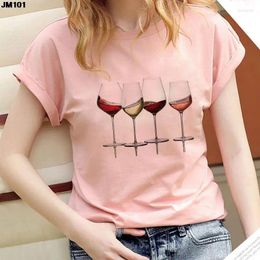 Women's T Shirts Summer Print T-shirt Harajuku Casual Wine Glass Pattern Short Sleeve Shirt Fashion 90s Pink Top Female Clothing Tshirt