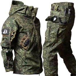 RU Camo Tactical Waterproof Jackets Sets Men Winter Warm Soft Shell Windproof Coats Military Combat Army Uniform Clothes Suits