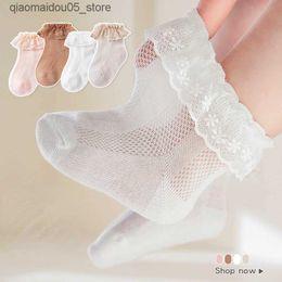 Kids Socks 1 pair of summer baby socks and simple Korean solid color pleated edge suitable for young children girls cotton thin mesh breathable childrens Q240413