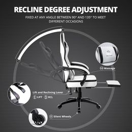 Gaming Chair Breathable PU Leather Gamer Chair with Pocket Spring Cushion, Ergonomic Computer Chair with Massage Lumbar Support
