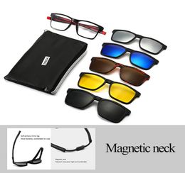 Unisex Glasses Retro Sunglasses With 5 Pcs Interchangeable Lenses for Men Women Unbreakable Frame Clip-on UV Protection Sun6435224