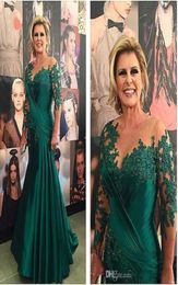 Plus Size Mother of the Bride Dresses Vestido De Madrinha 2020 New Green Satin Mermaid Evening Dress Long Sleeve Prom Dresses 1736995422