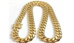 fine 18K Gold Plated chain Jewellery Stainless Steel High Polished Miami Cuban Link Necklace Men Punk 15mm Curb Double Safety Clasp 5911241