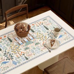 Idyllic Farmhouse Pattern Tablecloth Leather PVC Dining Table Mat Desktop Protective Pad Waterproof Oil-proof Home Decoration