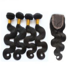 Unprocessed Brazilian Virgin Remy Human Hair Body Wave 4Bundles With 44 Lace Closure Grade 6A WeftClosure6349617