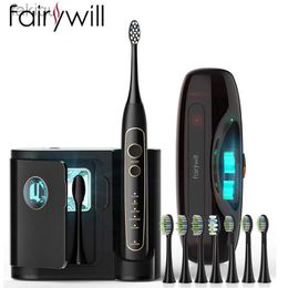 Toothbrush Sanitizer Fairywill Electric Sonic Toothbrush FW-2056 High-Technology Ultrasonic Professional Replacement 8Brush Heads Travel Case US PLUG 240413