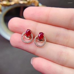 Stud Earrings Total 1ct Natural Ruby 4mm 6mm Burmese 925 Silver Jewelry Allergy Free 18K Gold Plated Gemstone