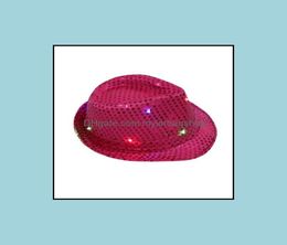 Party Hats Festive Supplies Home Garden Mens Flashing Light Up Led Fedora Trilby Sequin Fancy Dress Dance Hat For Stage Wear Dro8236863