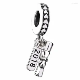 Loose Gemstones 925 Sterling Silver Bead Charm Celebrate Graduation Scroll With Bow & 2024 Pendant Beads Fit Bracelet Diy Jewelry