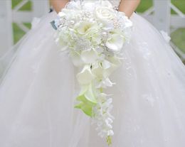 Custom drip simulation flower wedding bouquet white calla rose hydrangea DIY pearl crystal jewelry brooch bridal bouquet9795354