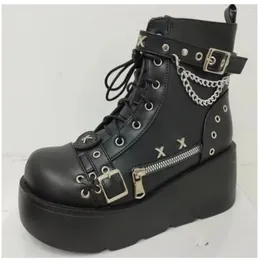 Casual Shoes 2024 Punk Fashion Spicy Girl Round Head Super Cool Short Boots With Buckle And Lace Up Motorcycle Women's