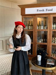 Work Dresses Spring Summer French Style Retro High-end Temperament Black Dress Vest Skirt All-match Bubble Sleeve Shirt Suit Two-piece Set