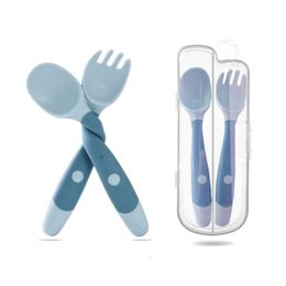 Cups Dishes Utensils Baby Sile Spoon Set Auxiliary Food Toddler Learn To Eat Training Bendable Soft Fork Infant Children Tableware Dro Othm5